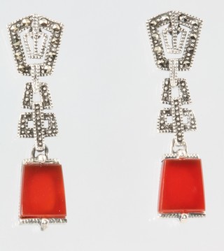 A pair of Art Deco style agate set earrings