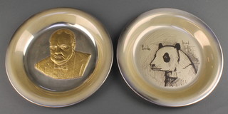 A Sterling silver dish decorated with a panda by Bernard Buffet 212 grams, a filled ditto 