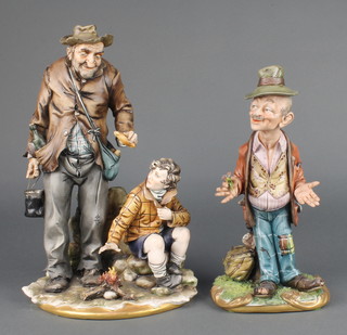 A Capodimonte figure of a standing tramp 10", a ditto of a tramp with boy 11" 
