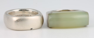 A silver Tiffany ring size M, a jadeite ditto size K 