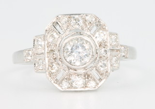 An 18ct white gold Edwardian style diamond ring, approx. 0.65ct, size M 
