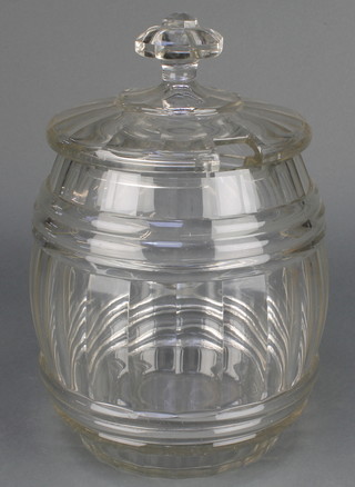 A cut glass punch bowl and lid in the form of a barrel 11" 