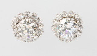 A pair of 18ct white gold diamond cluster ear studs, approx. 1.8ct 