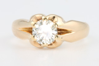 An 18ct yellow gold single stone gypsy set diamond ring approx. 1.1ct, size P 