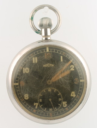 A gentleman's chromium plated cased Army issue pocket watch the black dial inscribed Recta with seconds at 6 o'clock 