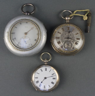 A silver cased keywind pocket watch with seconds at 6 o'clock, a ditto with champagne dial and a silver fob watch