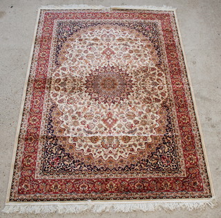 A Belgian cotton Kashan style rug with central medallion 91" x 64" 

