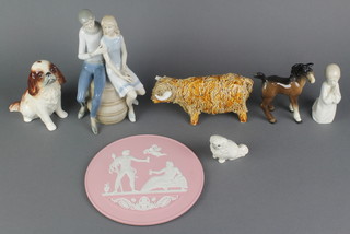 A Wedgwood pink Jasperware 2008 plaque 7", a Beswick pony, Sylvac Shih Tzu, minor china
