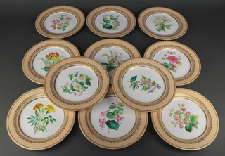 11 Edwardian dessert plates decorated with flowers 7" 