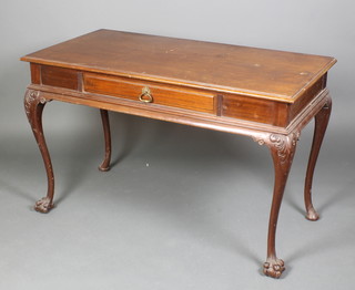 A Chippendale style mahogany side table fitted a drawer and raised on cabriole, ball and claw supports 30"h x 48"w x 24"d 