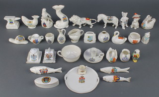 A quantity of crested china including anvil, horse and lion 
