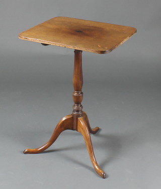 A 19th Century rectangular inlaid mahogany snap top wine table on pillar and tripod supports 27 1/2"h x 18"w x 16 1/2"d 
