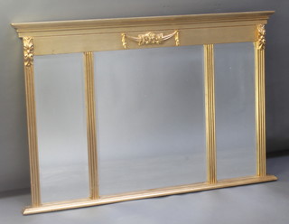 A 19th Century style rectangular triple bevelled plate over mantel mirror contained in a gilt reeded frame 34"h x 50"w  