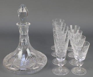 A cut glass ships decanter and stopper, 4 tapered Edinburgh Crystal wines and 4 ditto sherry glasses 