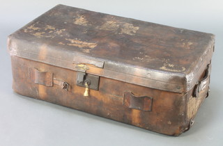 An Army & Navy Co-Operative Stores Ltd leather trunk with hinged lid marked WP Bayne with brass lock, the side bearing a Carter Paterson & Co. label 12"h x 33"w x 19"d  
