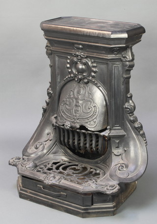 A 19th Century cast iron stove, marked No.58 Godin Le Haire Guise Aisne, 31"h x 19 1/2"w x 18"d 