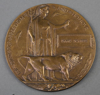 A First World War death plaque - Isaac Scarffe 