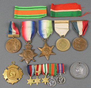 A 1914-15 Star to 14676 Lance Corporal A.T.Mills. Essex Regt., a British Red Cross Society War Service medal, an Atlantic Star, a group of 5 Second World War miniature medals, 2 Victorian unofficial Jubilee medals, 2 bronze British Empire Union commemorative medals 