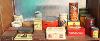 A Carr & Co Limited biscuit tin, an O-Cedar slip on no.1 mop tin, a Madras curry powder tin and various other tins 