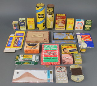 A Vim canister, a Foster Clark's custard powder shop display carton, a ditto Pearce Duff's blancmange carton and other cartons and packaging 

