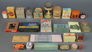 A tin of Royal Baking Powder, a tin of Burdall's gravy salt, a cylindrical jar of Tasteless dog pills and other tins and packaging 