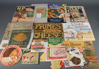 A Charles Lette's Dairies pressed cardboard display stand together with a collection of vintage and later labels, advertising signs etc 