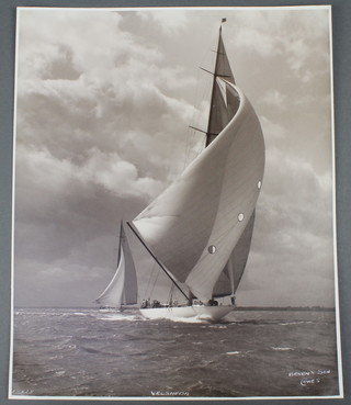 Beken & Sons of Cowes, a silver gelatine hand printed photograph of the yacht Velsheda, negative number 18928, signed in white ink 1934 11" x 9" 