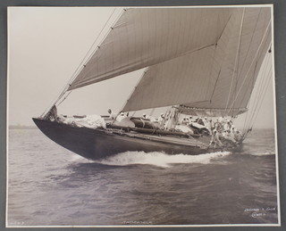 Beken & Sons of Cowes, a silver gelatine hand printed  photograph of the yacht Endeavour, negative number 18869, signed in white ink 1934 9" x 11"
