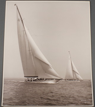 Beken & Sons of Cowes, a silver gelatine hand printed  photograph of the yachts Velsheda and Shamrock V, negative number 18667, signed in white ink 1934 11" x 9"  