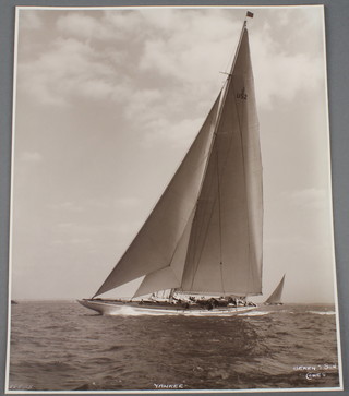 Beken & Sons of Cowes, a silver gelatine hand printed enlargement photograph of the yacht Yankee, negative number 19828, signed in white ink 1935 11" x 9" 