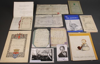 Arthur English, a handwritten letter, signed Arthur English mounted on card, Ted Ray a typed written letter signed Ted Ray, Joan Rook a typed written letter signed Joan Rook and 1 other handwritten letter and black and white photograph, 4 typed letters and other items of ephemera 