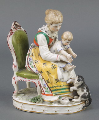 A 19th Century Austrian group of a mother, child and cat 6" 