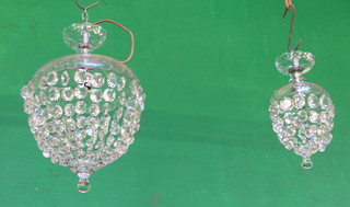 A bag shaped light fitting with cut glass lozenges 15" and 1 other 11" 