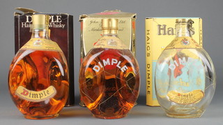 Two bottles of Dimple Haig whisky with cartons together with an empty bottle of Dimple Haig with carton