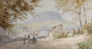 J W Carey 1923, watercolour, signed, a street view of Cushendall 10" x 18" 