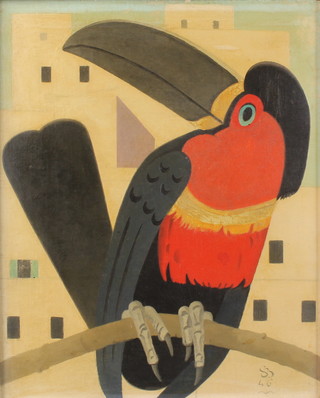 Simon-Albert Bussy '46, (1870-1954), oil on canvas signed and dated, study of a Toucan (plastion orange) 10 1/4" x 8 1/4", labels on verso 