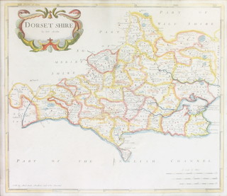 Robert Morden, map, Dorsetshire with coloured borders 15" x 17" 