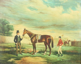 20th Century oil on panel, an 18th Century equestrian study 7 1/2" x 9 1/2" 