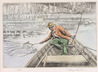 Henry Wilkinson, etching, signed in pencil and numbered 59/150, a fisherman in a boat 6 1/2" x 9" 