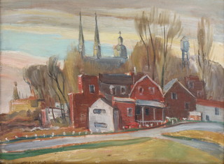 John S Walsh '50, oil on board, signed and dated, Canadian town scape 11 1/2" x 15" 