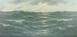 Gerhard Lucas-Larsen, oil on board, signed, study of choppy seas 15 1/4" x 31 1/4", label on verso