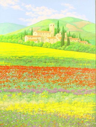 R Orr, acrylic on canvas, signed, unframed, Umbrian landscape, Italy 24" x 18" 