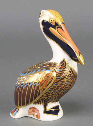 A Royal Crown Derby Imari pattern brown pelican paperweight with gold stopper 5" 