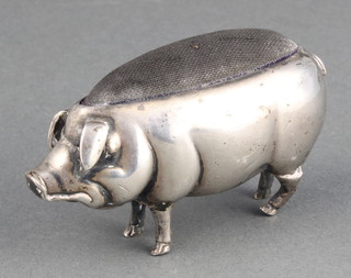 A large Edwardian silver novelty pin cushion in the form of a pig Birmingham 1904 2 3/4" 