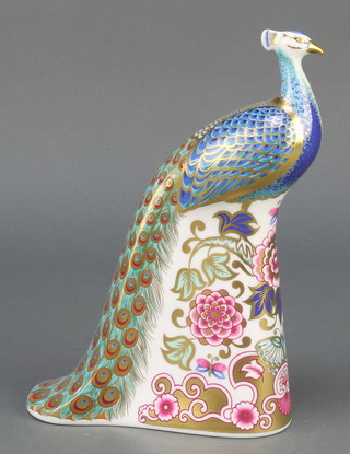 A Royal Crown Derby Old Imari pattern Derby peacock paperweight with gold stopper no.570/750 7 1/2"  