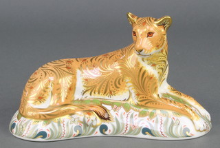 A Royal Crown Derby Imari pattern lioness paperweight with gold stopper 7" 