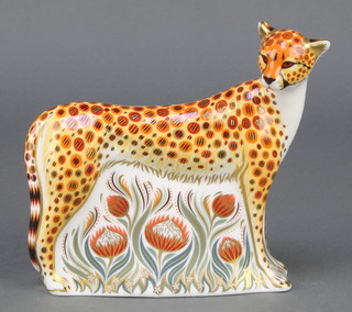A Royal Crown Derby Old Imari pattern cheetah paperweight with gold stopper 5 1/2" 
