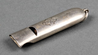 A Victorian silver whistle of flattened form and with chased monogram, Birmingham 1899, 2 1/2"
