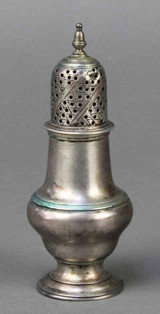A George III silver shaker of plain form, rubbed marks, 70 grams, 4 3/4" 