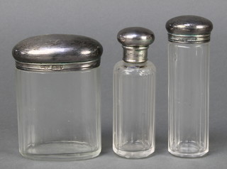 3 Edwardian silver mounted toilet jars, London 1902 